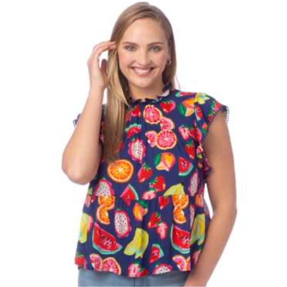 CROSBY by Mollie Burch Colorful Fruit Print Blouse - Picture 1 of 4
